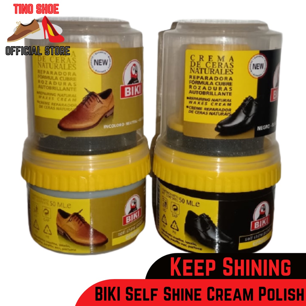 BIKI Self Shine Cream Shoe Polish Kulit PU Kasut Bag (50ml) Shopee
