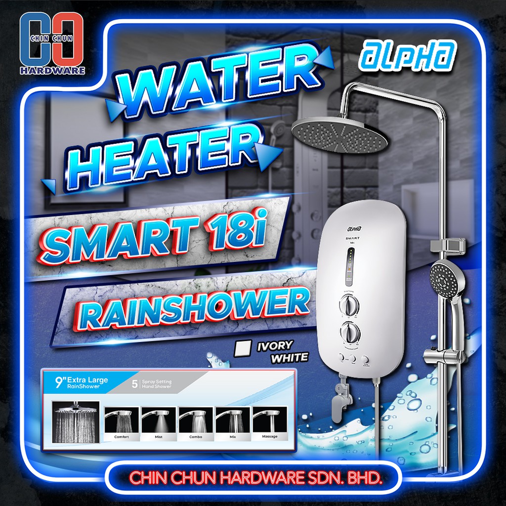 Alpha Instant Water Heater+Rainshower Smart 18i Smart18i Metal Black