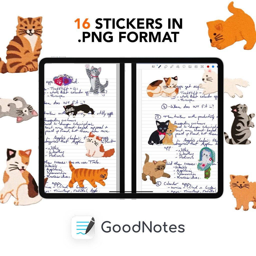 Goodnotes / Cats PNG Digital Stickers for any devices / Digital Planner