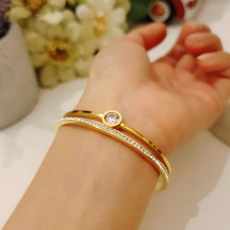 Crystal Clear Stainless Steel Bangle in Gold Shopee Malaysia