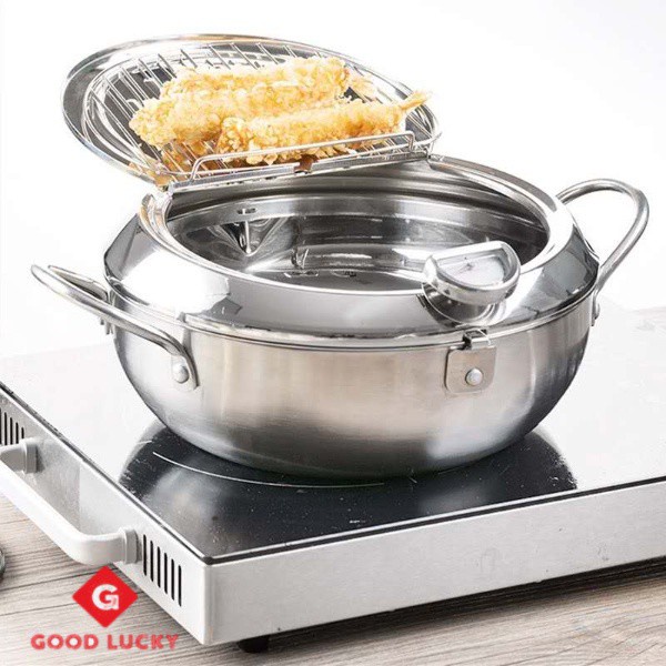 GL_Tempura Fryer Japanese Deep Fryer Cooker SUS 304 with Thermometer Pan Temperature Control