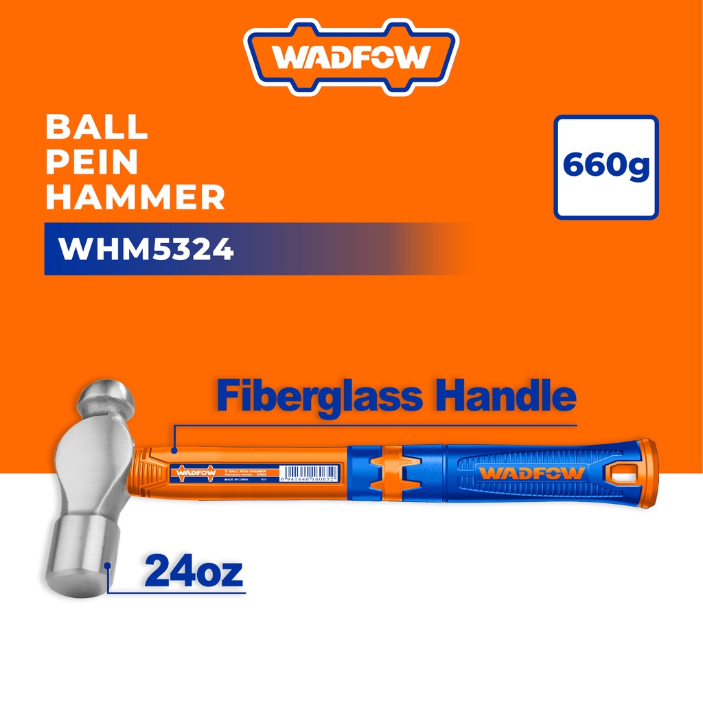 WADFOW Ball Pein Hammer Fiberglass Handle Drop Carbon Steel Head