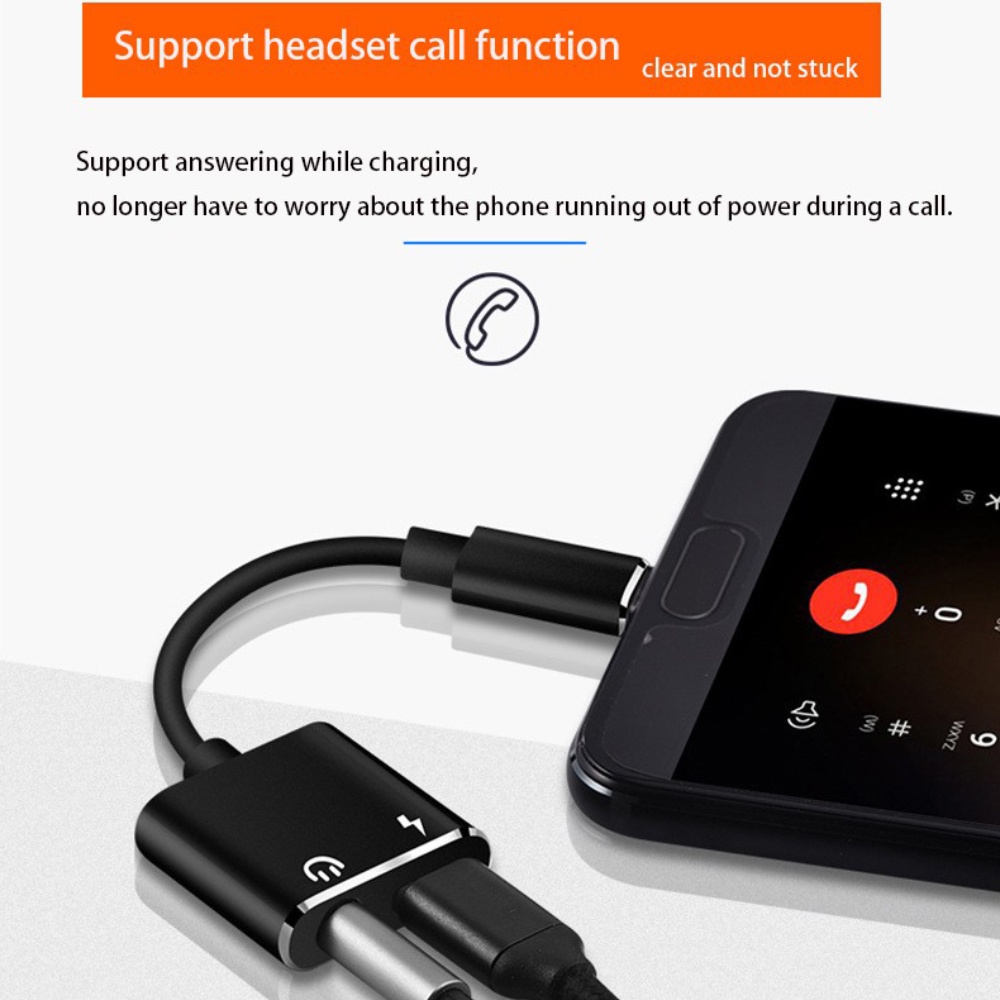 2 In 1 Phone Splitter Cable Adapter Portable Type C To 3.5 mm Audio And