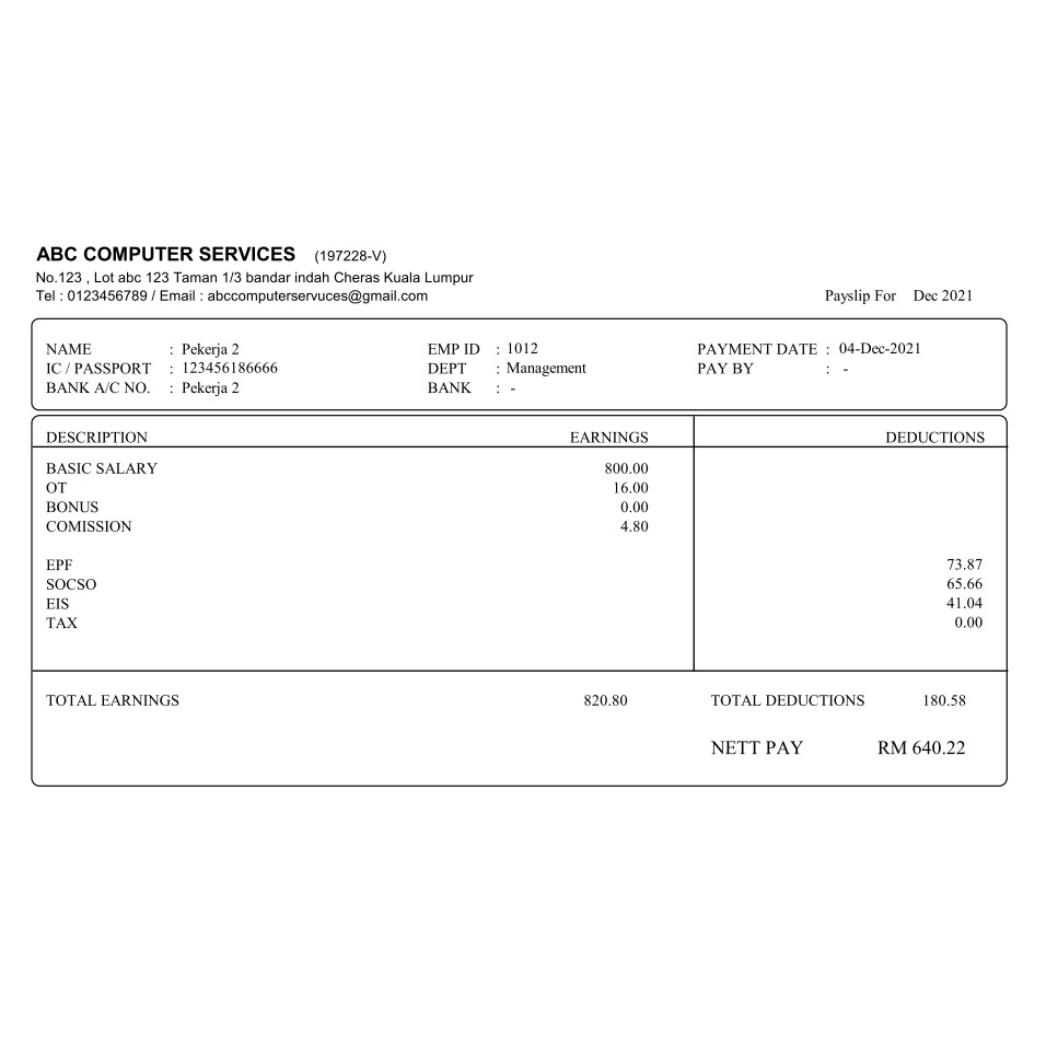New Template Slip Gaji / Payslip Auto Calculation 1 Click Print Preview