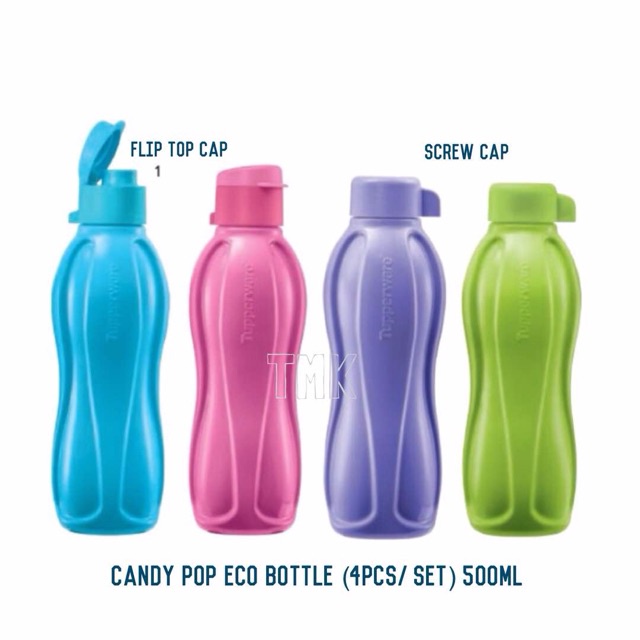 4 Colour Tupperware Candy Pop Eco Bottle 500ml X1 (flip top / screw