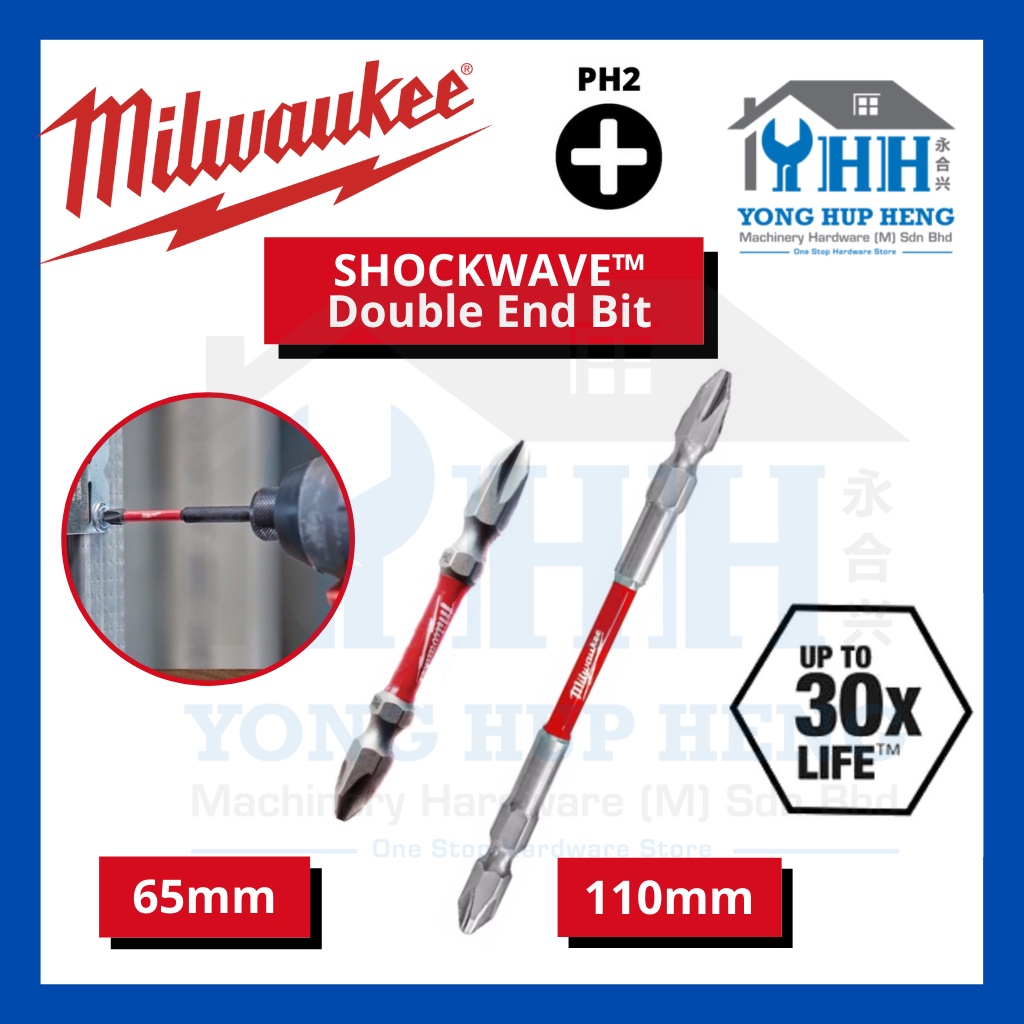 Milwaukee SHOCKWAVE™ Double End Bit Impact Power Bits Screw Bit PH2 x 65mm / PH2 x 110mm