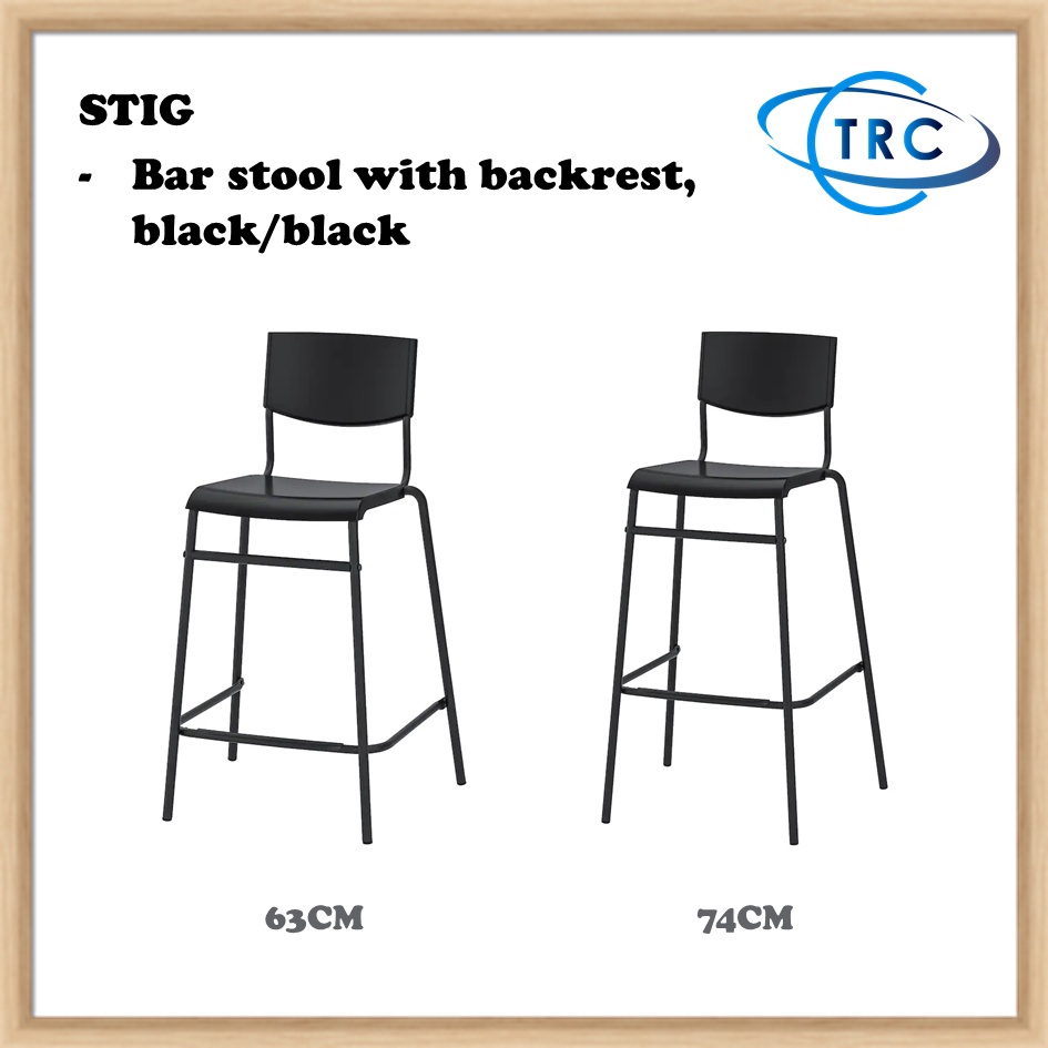 STIG Bar stool with backrest, black/black 63cm/74cm / Bangku Bar/ Chair