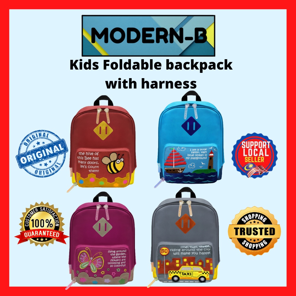Nick & Nic Kids Foldable Travel Backpack With Harness Premium Cute