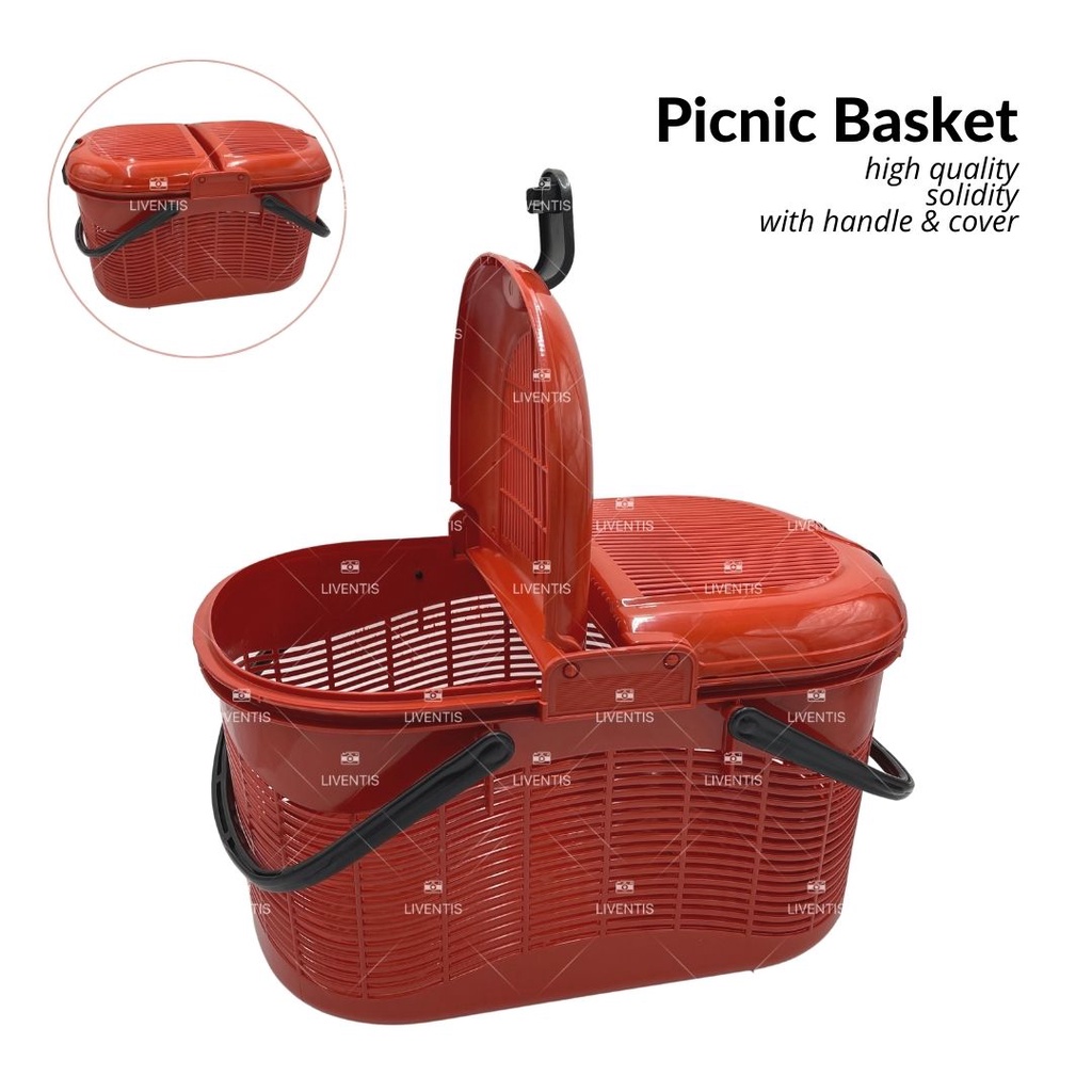 Picnic Basket with Handle & Cover Plastic Basket Multipurpose Bakul