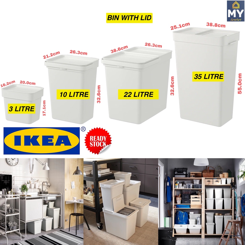 IKEA HALLBAR Bin With Lid, Light Grey Shopee Malaysia