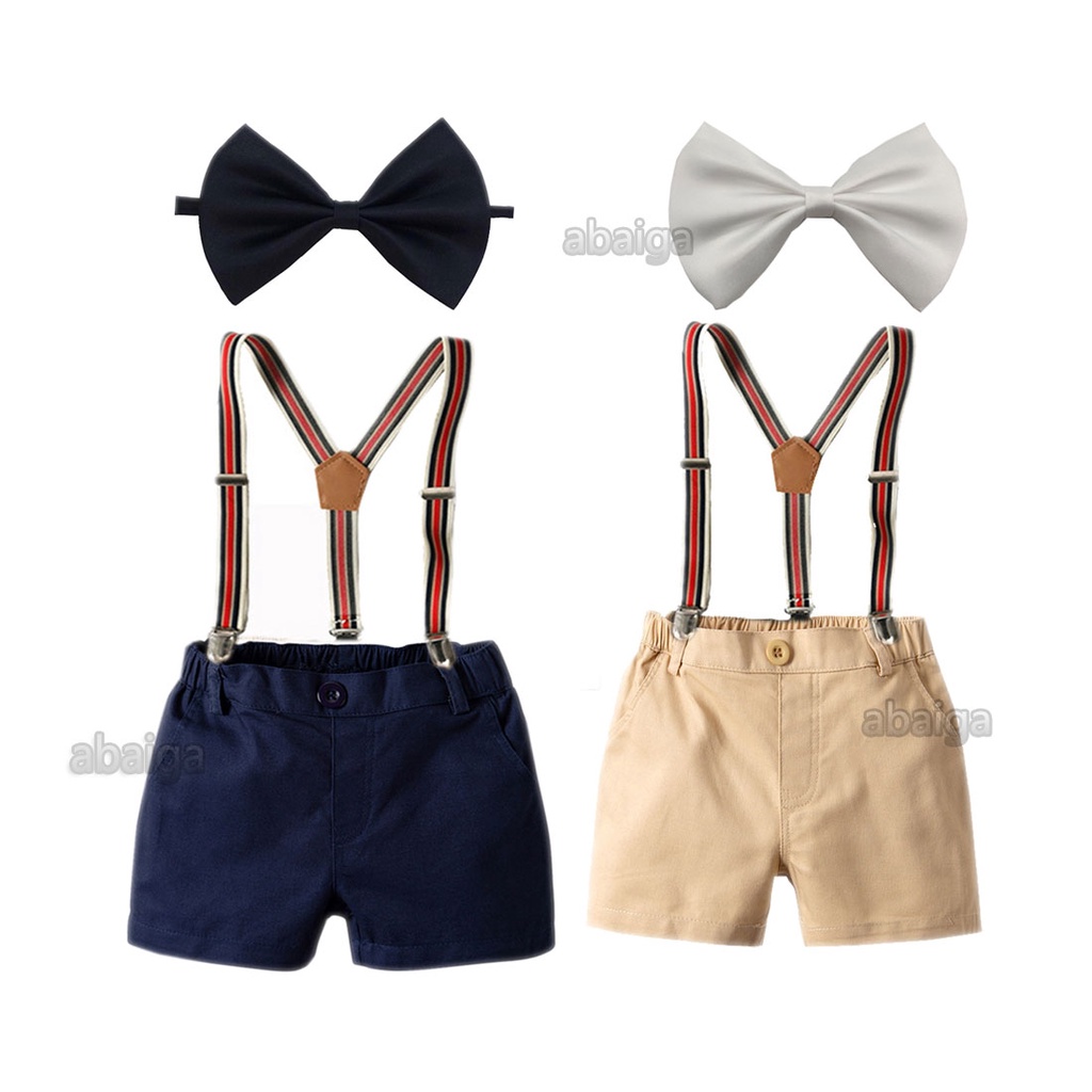 New Cake Smash Outfit for Baby Boy Pure Cotton Suspender Shorts Bow Tie