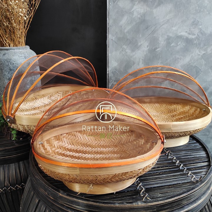 [Oval & Dark Net] Bamboo Food Cover Net Kitchenware Tampi Tableware