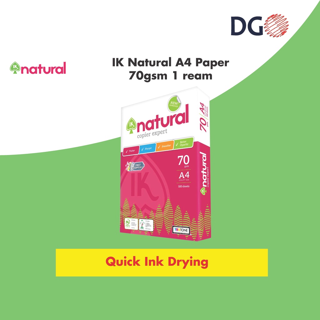 IK NATURAL A4 Paper 70gsm ( BUY Limit 5 REAMS ONLY ) A4 PAPER 70G