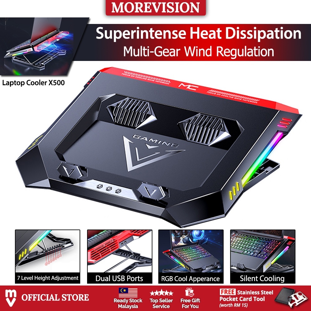 Gaming Laptop Cooler X500 USB RGB LED Adjustable Stand Notebook Cooling
