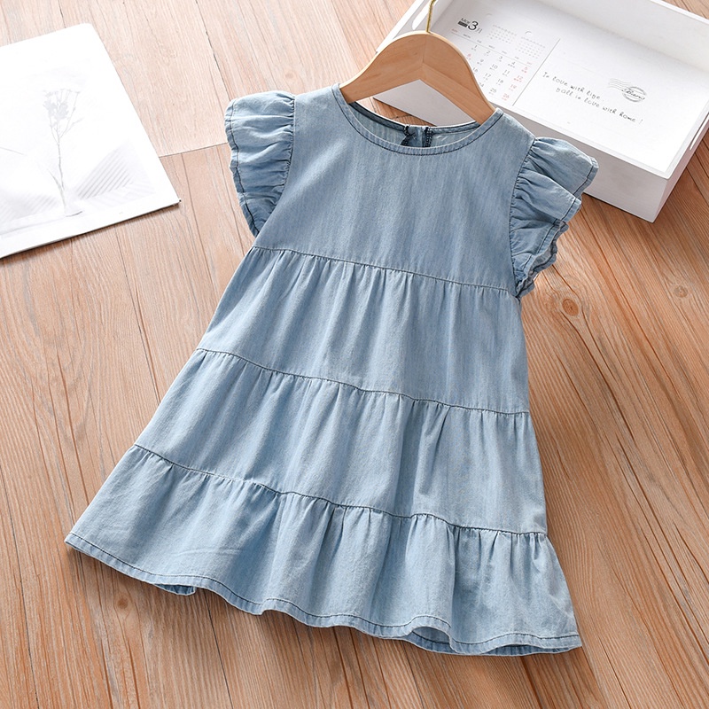 112yrs Baby Girls Denim Dress Children Kids Ruffle Vest Dresses