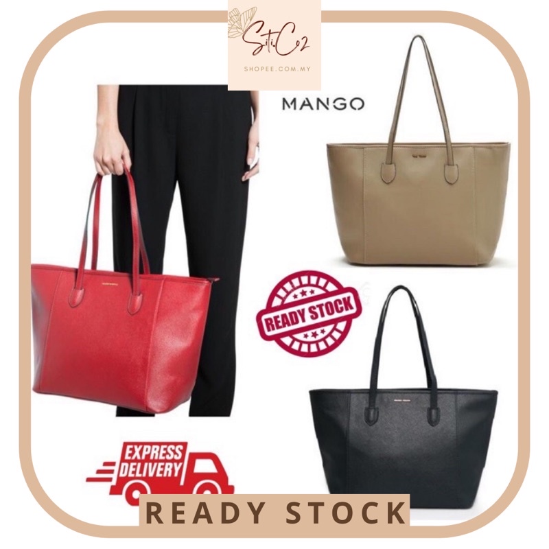 🔥Ready Stock🇲🇾MANGO SAFFIANO EFFECT LEATHER LARGE TOTE BAG READY STOCK