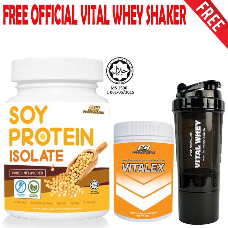 Pharmanutri Soy Protein Isolate 1kg,(Unflavor)91 Protein+ Vitalex Fat