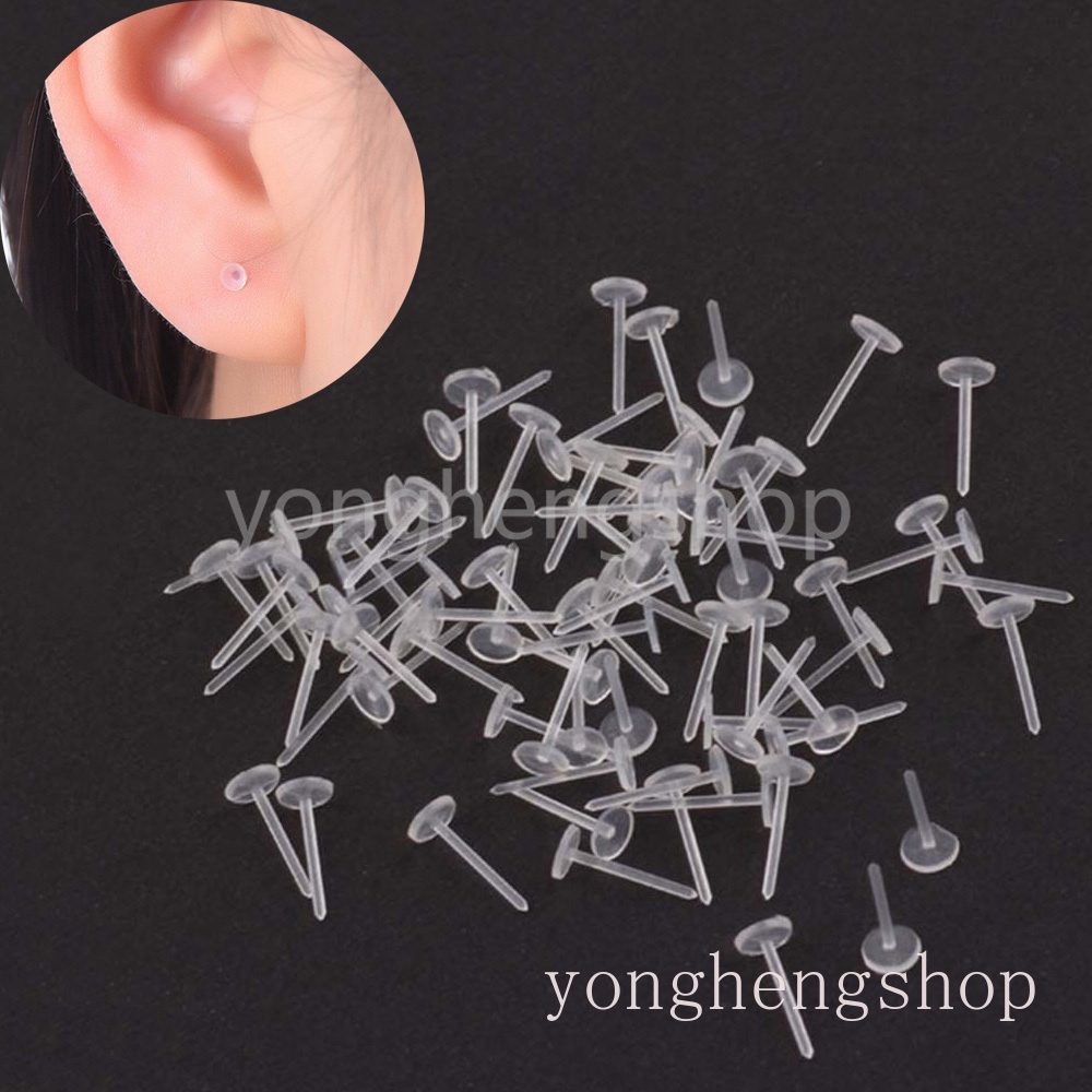 50pcs/bag Simple Style Anti Allergy Transparent Ear Studs Needle