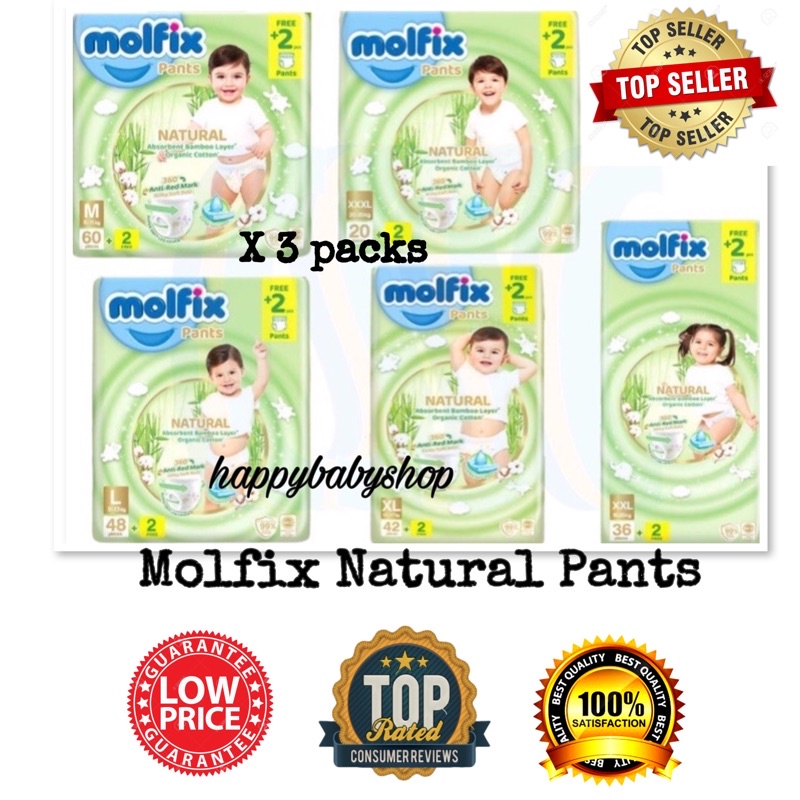 Molfix Natural Jumbo Pants Diapers 3 packs ( M, L, XL, XXL, XXXL