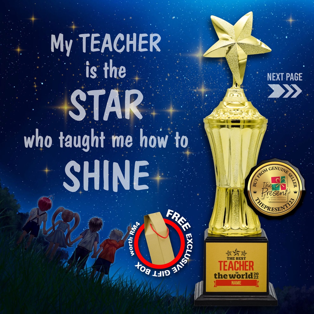 Happy Teacher's Day Gift GUARDIAN STAR Award Trophy with Name THE