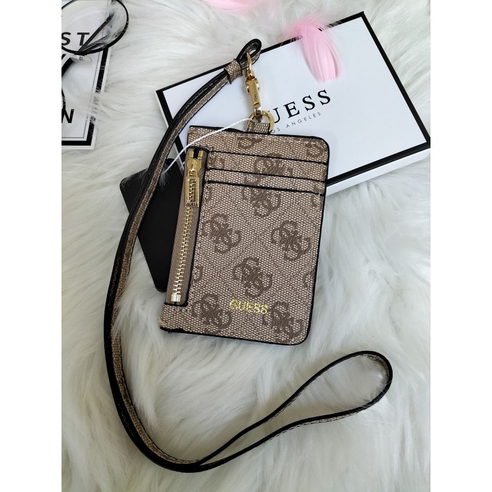 GUESS Signature Side Zip Wallet Office Lanyard ID Card Card Holder ID