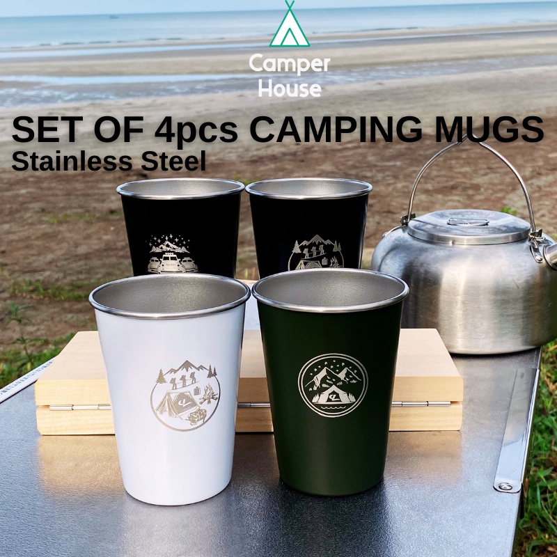 [Ready Stock] Outdoor Camping Stainless Steel Cup Mug 4pcs set