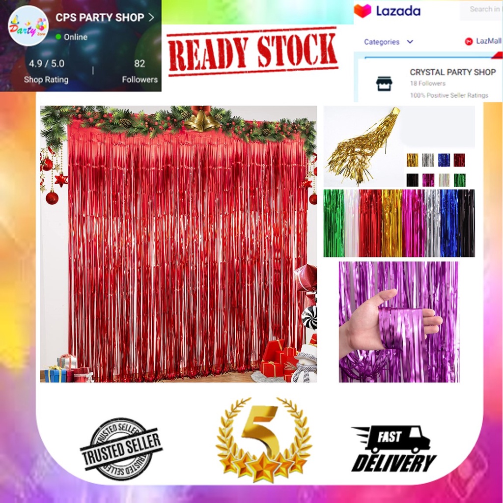 [ CPS ] Party Backdrop Foil Streamer Curtain (90cm x 240cm) Foil