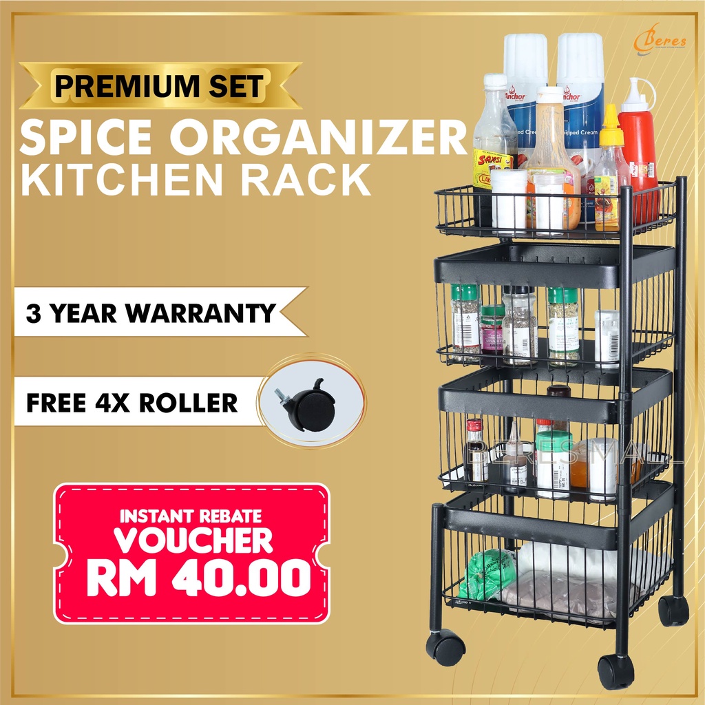 BERES Spice Organizer Kitchen Rack Organizer Kitchen Rotating Rack