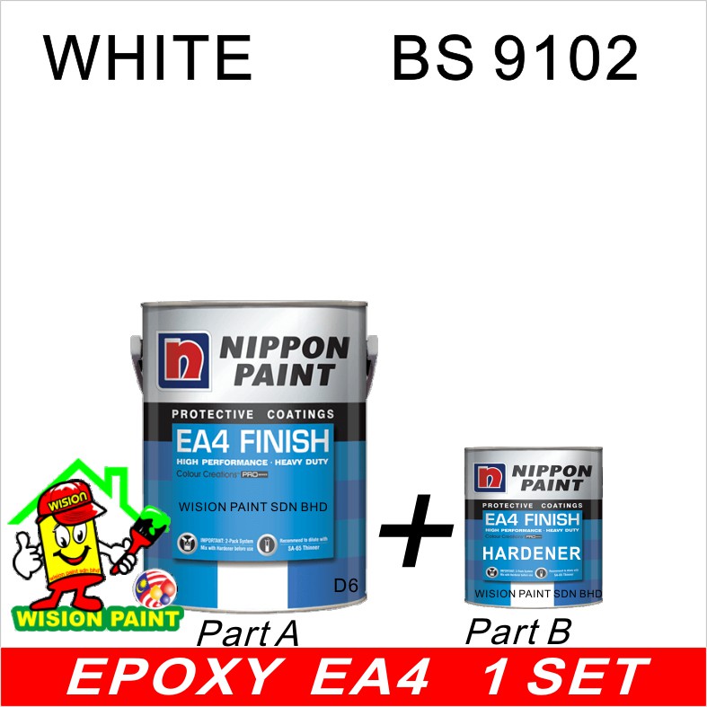 WHITE BS 9102 ( 1L ) EA4 FINISH EPOXY PAINT NIPPON PAINT 1 SET FOR FLOOR / STEEL / CERAMIC