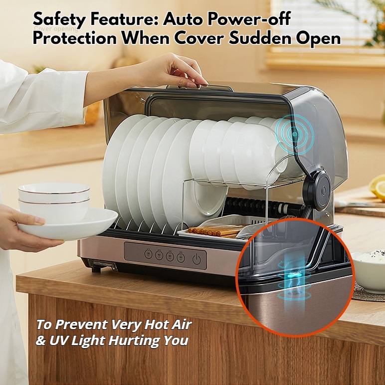 42L UV Light Sterilize Dish Drainer Dryer Machine Rack 90°C Hot Air