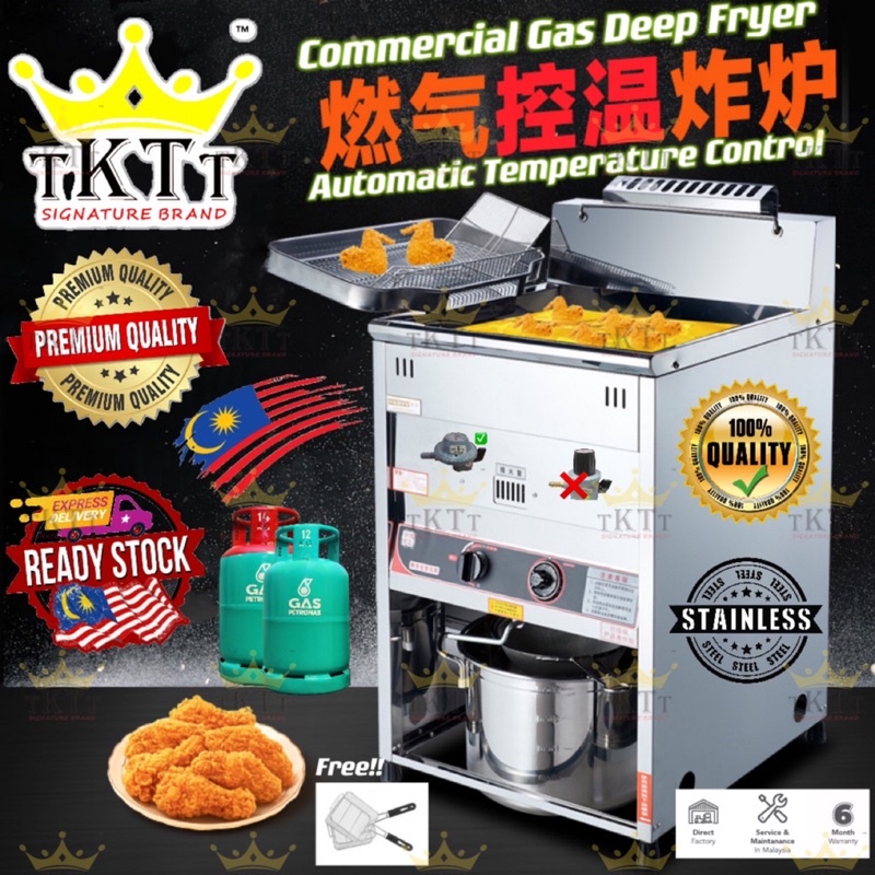 TKTT XL Commercial Gas Deep Fryer Stand Landed Automatic Temperature