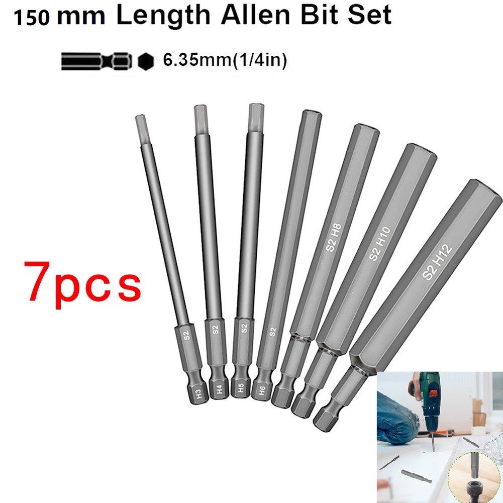 7pcs/set Hex Head Allen Wrench Drill Bit Set 150mm S2 Steel Allen