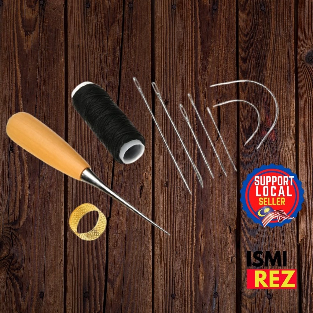 Set Jarum Benang Jahit Kulit Sofa Kulit Leather Sewing Stitching Awl Needle Set Thread Thimble