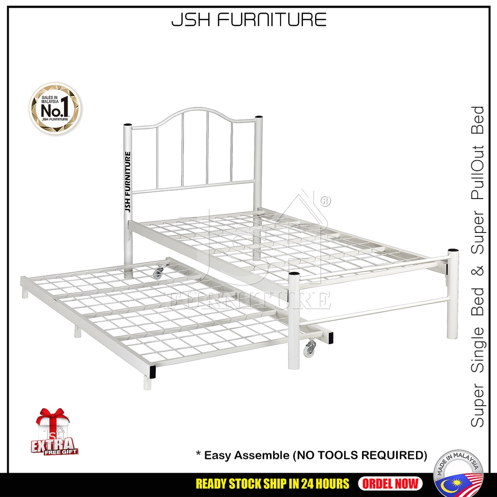 Super Single Metal Bed Frame With Pull Out Bed Frame JSH S32 Katil
