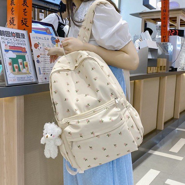 Cute Backpack Girls School Bag Waterproof Backpack Floral Canvas