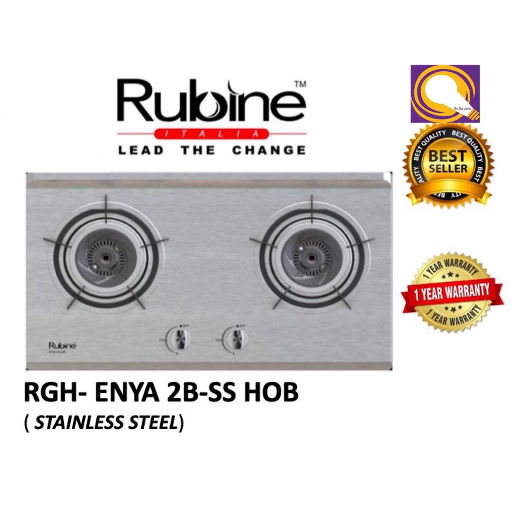 Rubine RGHENYA2BSS 10kW Steel BuiltIn Gas Regulator Cooker Stove Hob