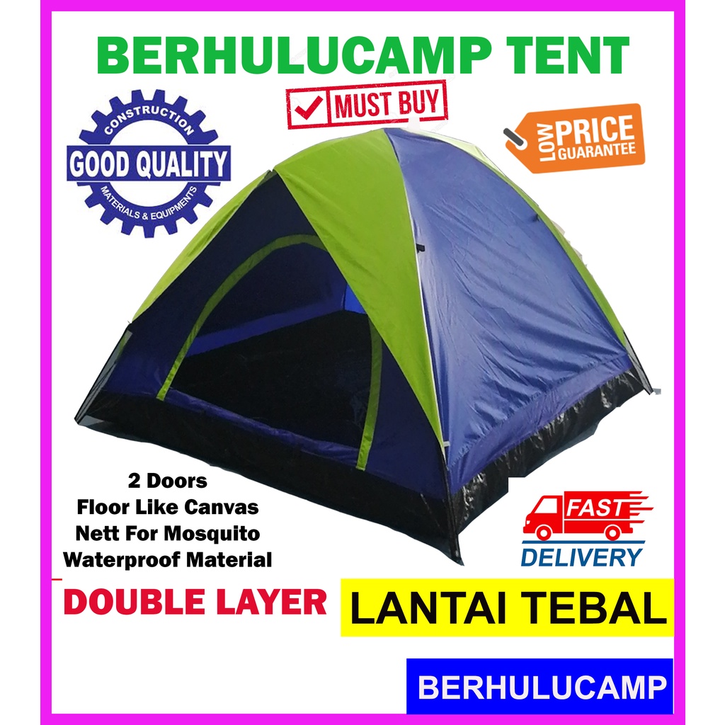Outdoor Camping Tent Double Layer 4 Person Khemah Camping Berkualiti