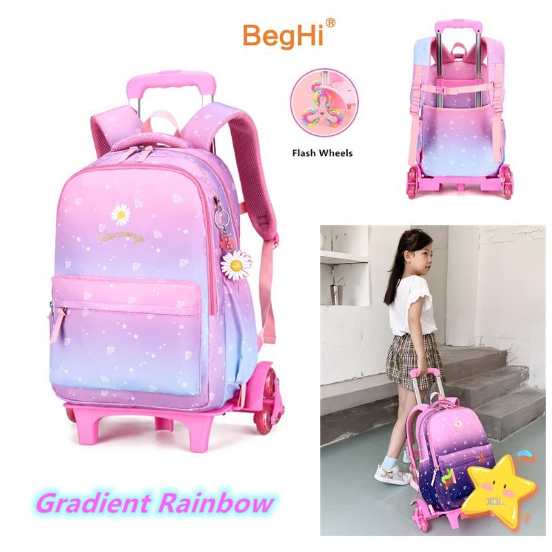 ⭐Beg galas pelajar Trolley School Bag Sekolah Roda Troli Beroda Primary Kids Canvas 6 Wheel