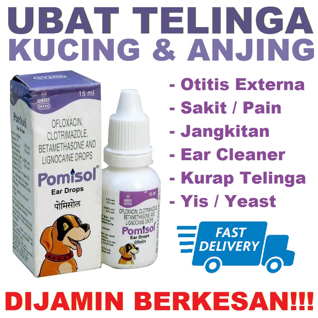 Intas Pomisol Ear Drops 15ml Cat & Dog Ear Drop/Ear Cleaner Ubat