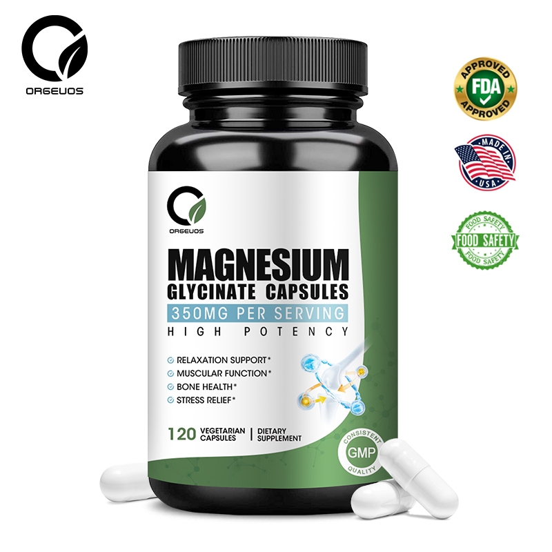 Orgeuos Magnesium Glycinate Capsule 350mg FDA approved Supports Stress