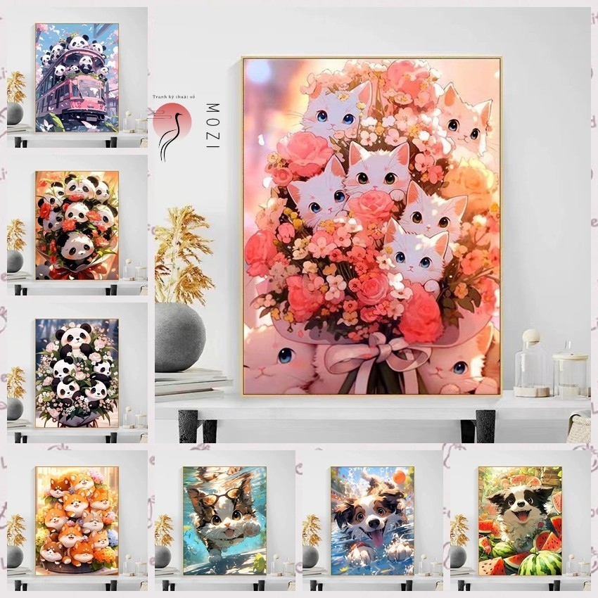 MOZI 40 * 50cm/30 * 40cm Cute Pet diy Paint By Numbers canvas painting