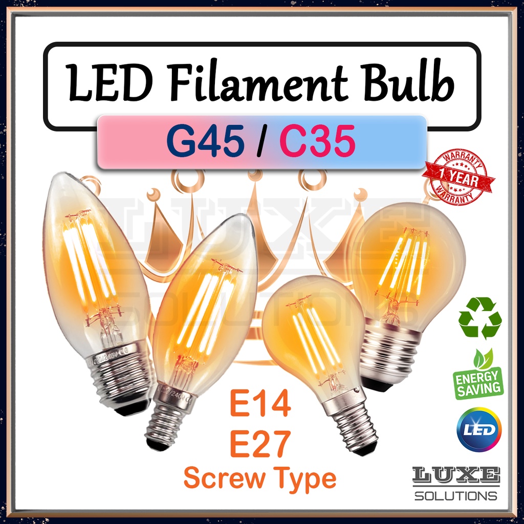 Vintage Candle Bulb G45 / C35 / A60 LED Filament Bulb E27 / E14