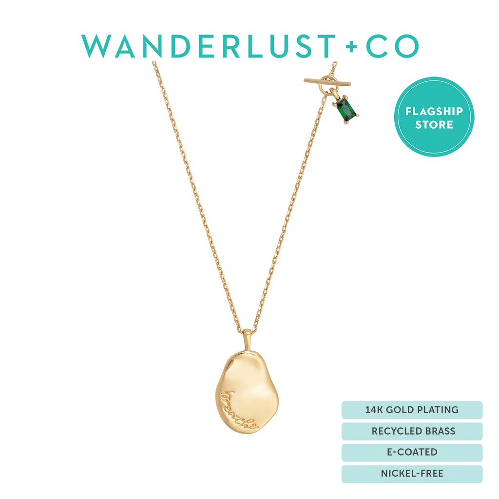 Wanderlust + Co Breathe Gold Mantra Chain Necklace 14K Gold Plated Jewelry Hypoallergenic Shower