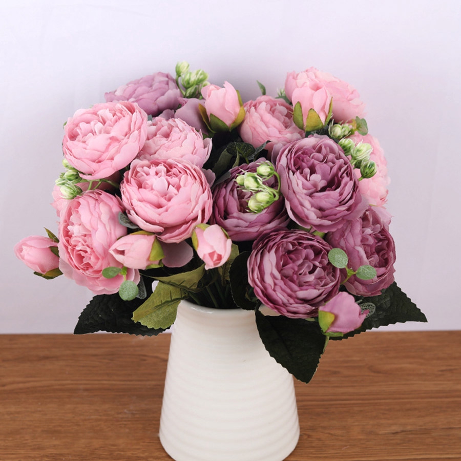 Silk Peony Artificial Flowers Bouquet, 30cm 5 Heads Fake Flowers For
