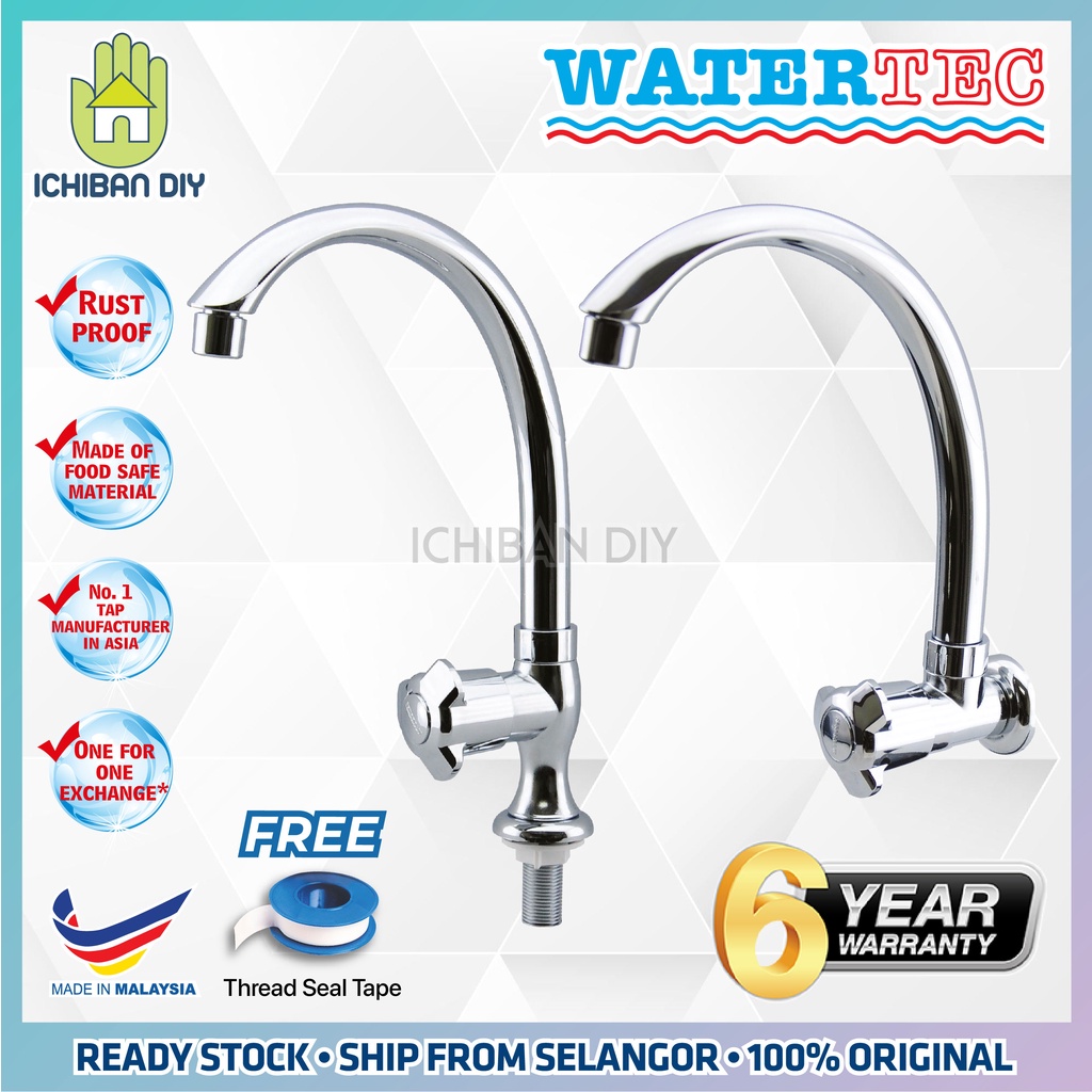 WATERTEC Pillar / Wall Sink Tap K4tana 103 N Wtc Chrome White Kitchen