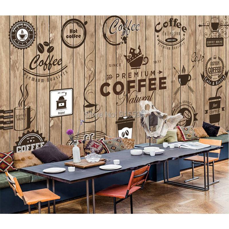 coffee shop Nostalgic Wood Grain Cafe Custom Mural Industrial Decor