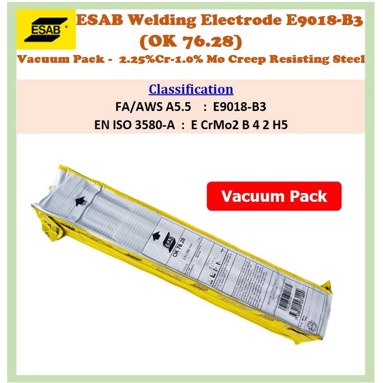 ESAB Welding Electrode E9018B3 (OK 76.28) Vacuum Pack 2.25Cr1.0
