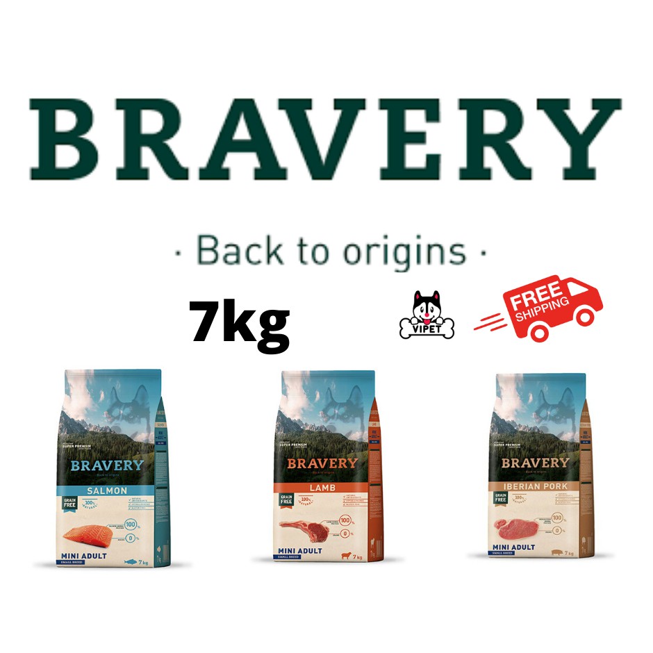 Bravery Mini Adult Dog Food Grain Free 7KG ( Salmon / Lamb / Pork
