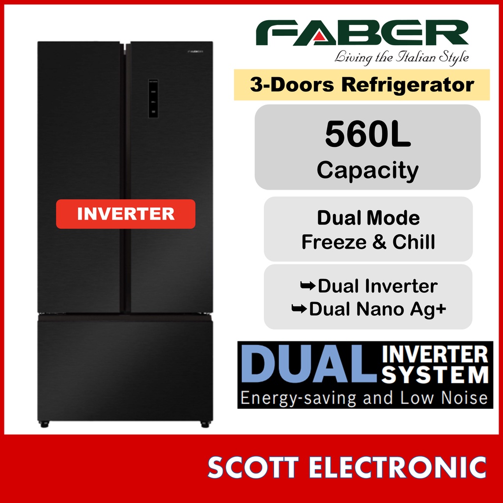 [Delivery By Seller Kedah & Penang] Faber 560L American Refrigerator Dual Inverter Refrigerator