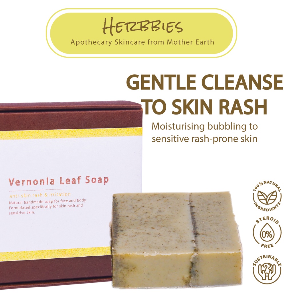 【Skin Rash & Skin Redness & Sweat Rash】HERBBIES Vernonia Natural Soap
